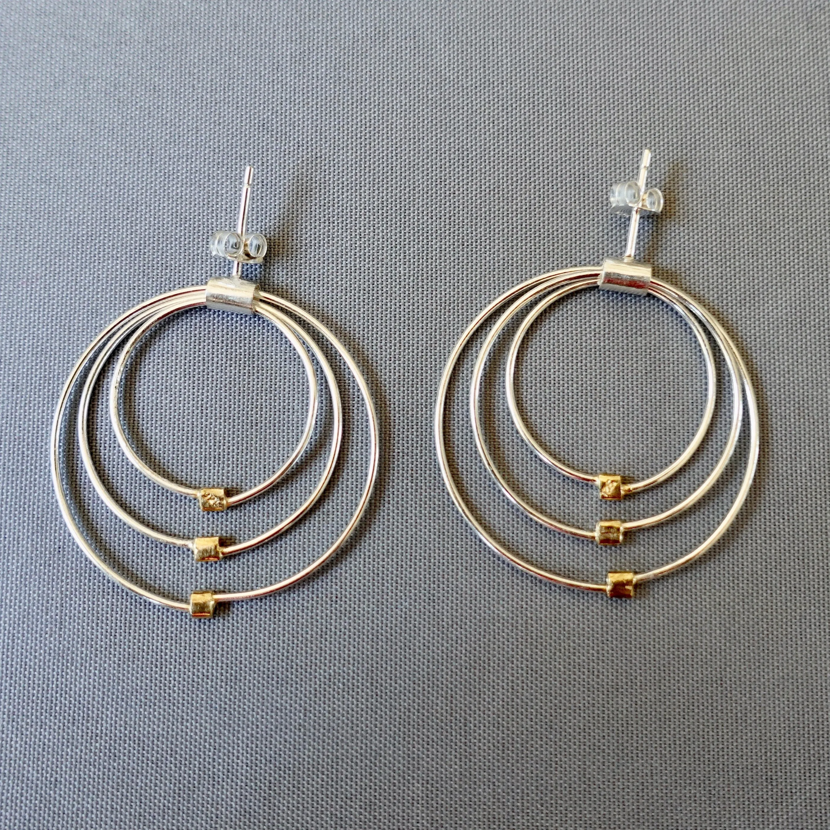 Large Silver/Gold Vermeil Round Stud Dangly Earrings, E61