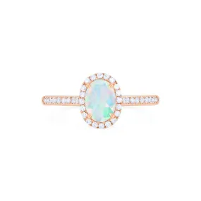 [Lenora] Petite Oval Halo Diamond Ring in Opal