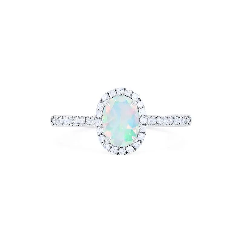 [Lenora] Petite Oval Halo Diamond Ring in Opal