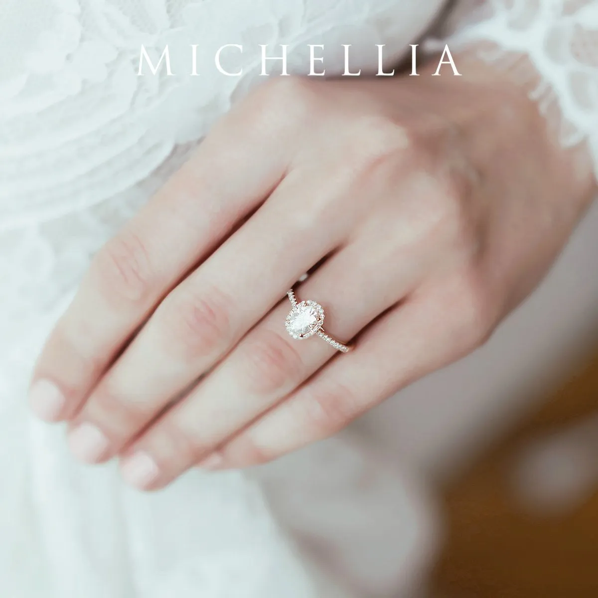 [Lenora] Petite Oval Halo Diamond Ring in Opal
