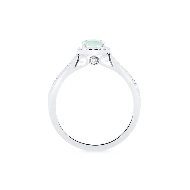 [Lenora] Petite Oval Halo Diamond Ring in Opal