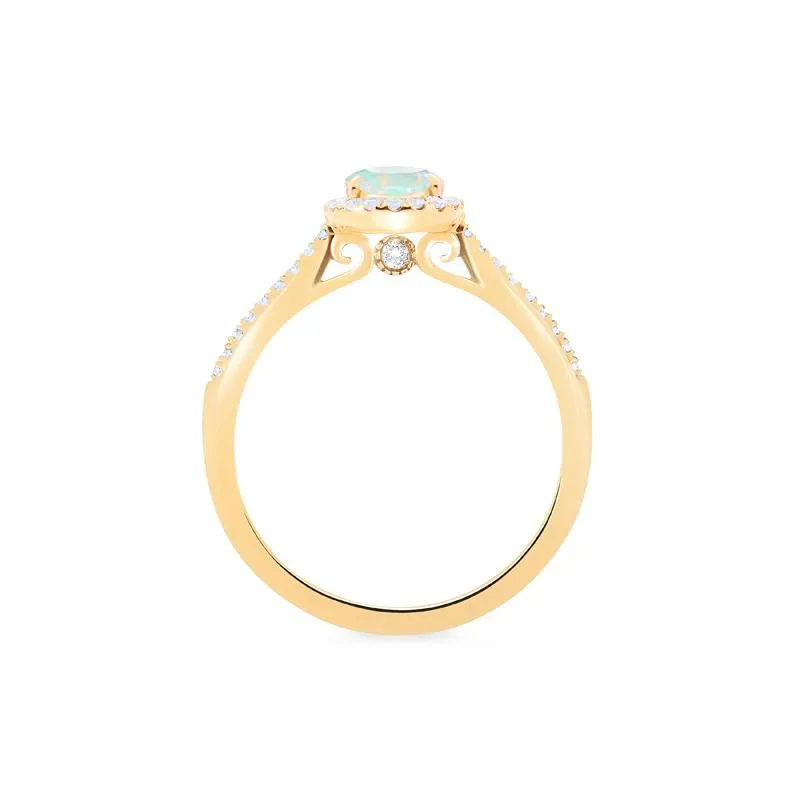[Lenora] Petite Oval Halo Diamond Ring in Opal
