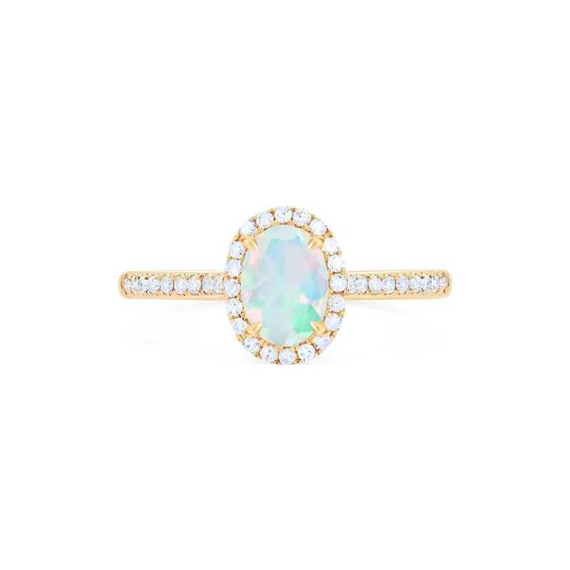[Lenora] Petite Oval Halo Diamond Ring in Opal