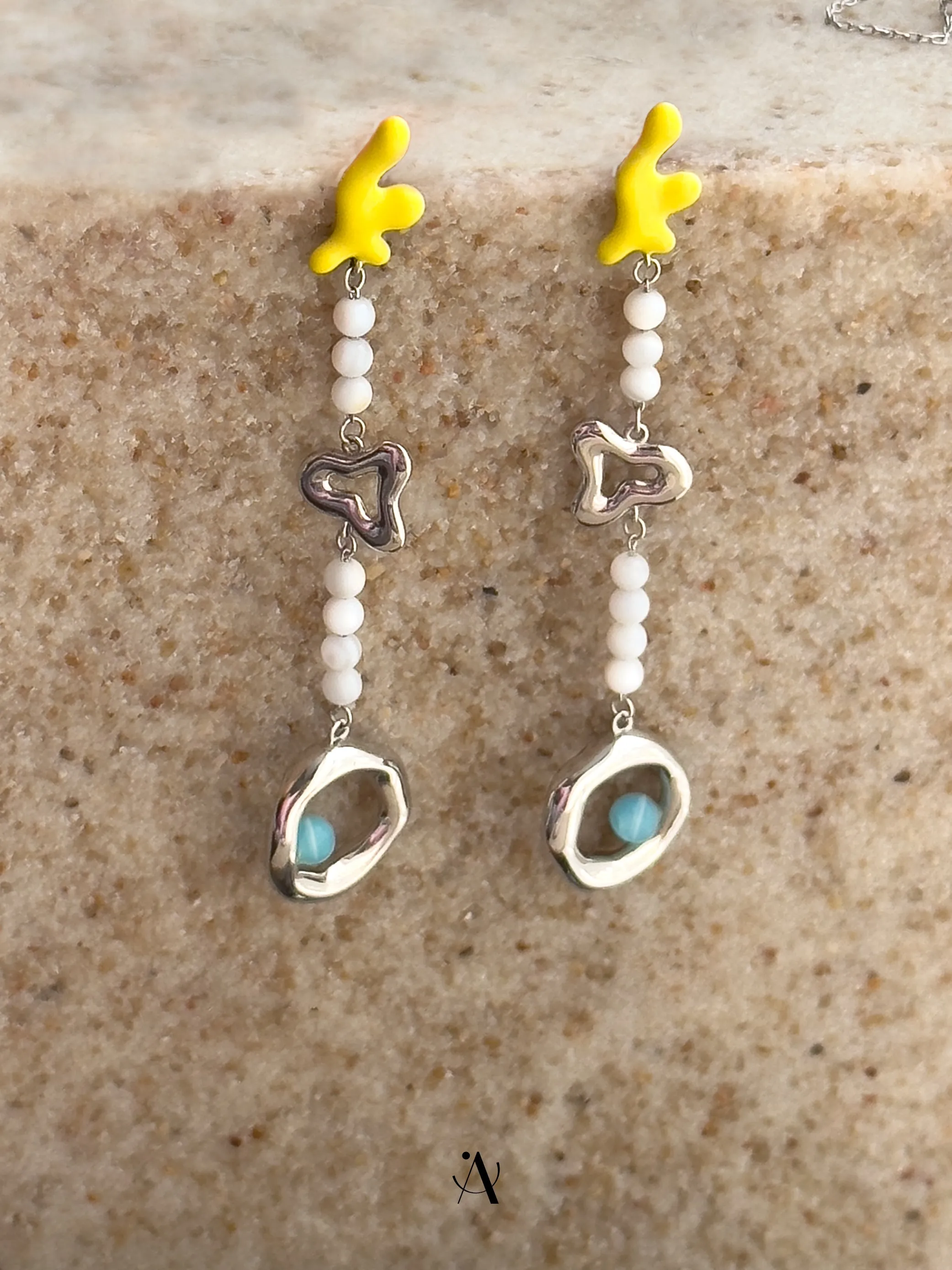 Long Coral Beaded Earrings