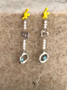 Long Coral Beaded Earrings