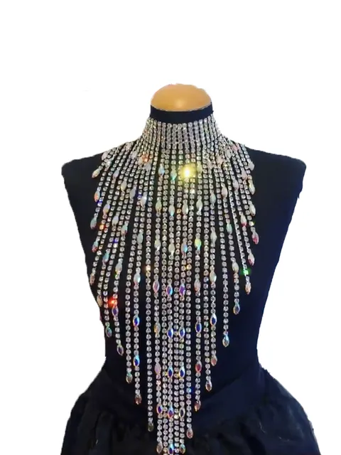 Luxurious Full SS28 5mm Rhinestone Huge Size Drag Queen Necklace