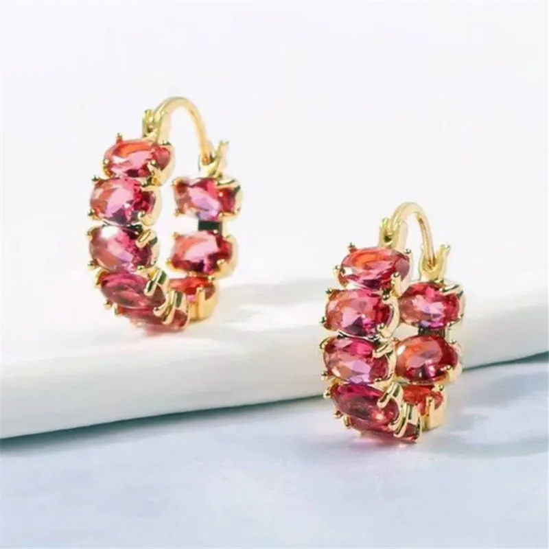 Luxury Lucky Red Zirconia Stones Hoop Earrings For Women
