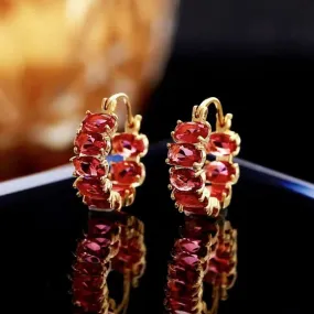 Luxury Lucky Red Zirconia Stones Hoop Earrings For Women