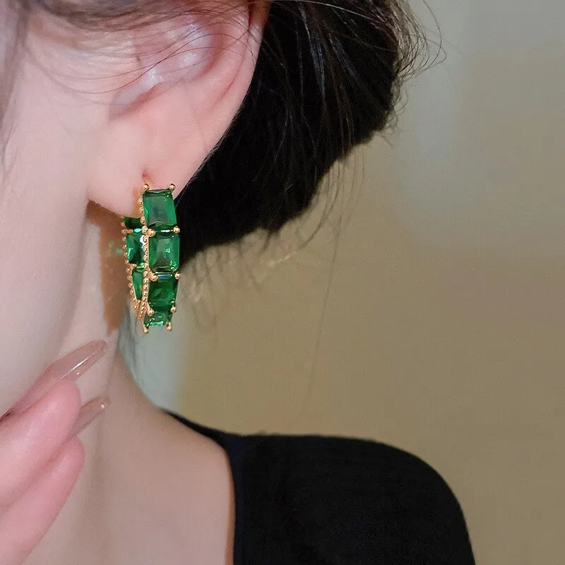 Luxury Pink Green Crystal Hoop Earrings For Women