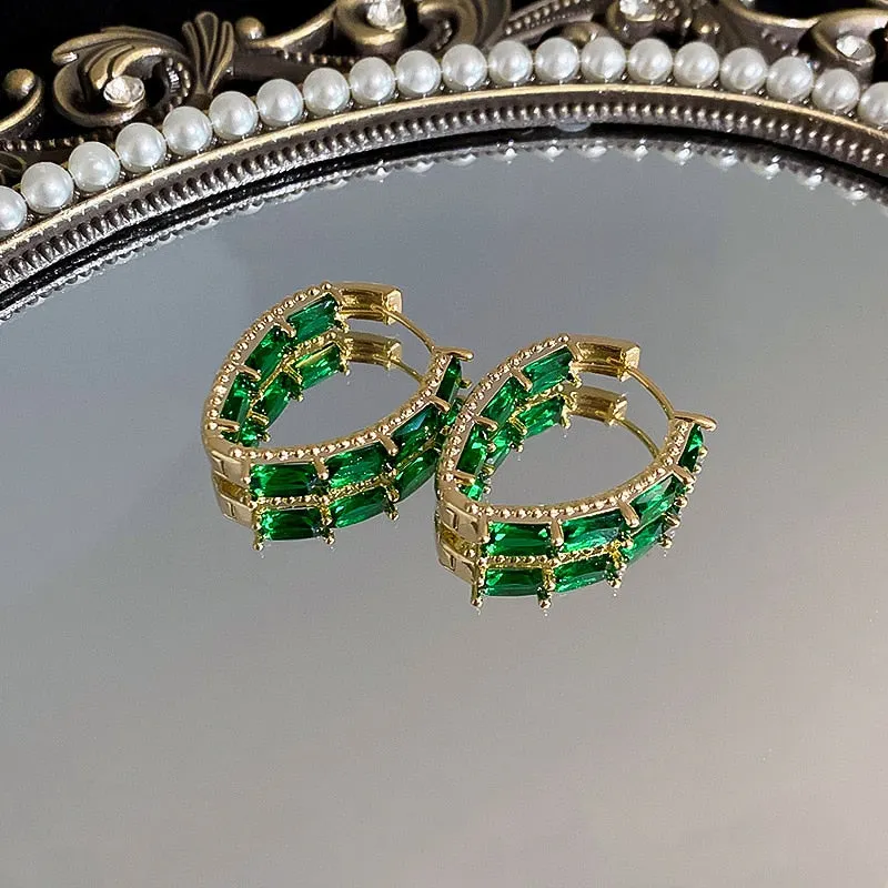 Luxury Pink Green Crystal Hoop Earrings For Women