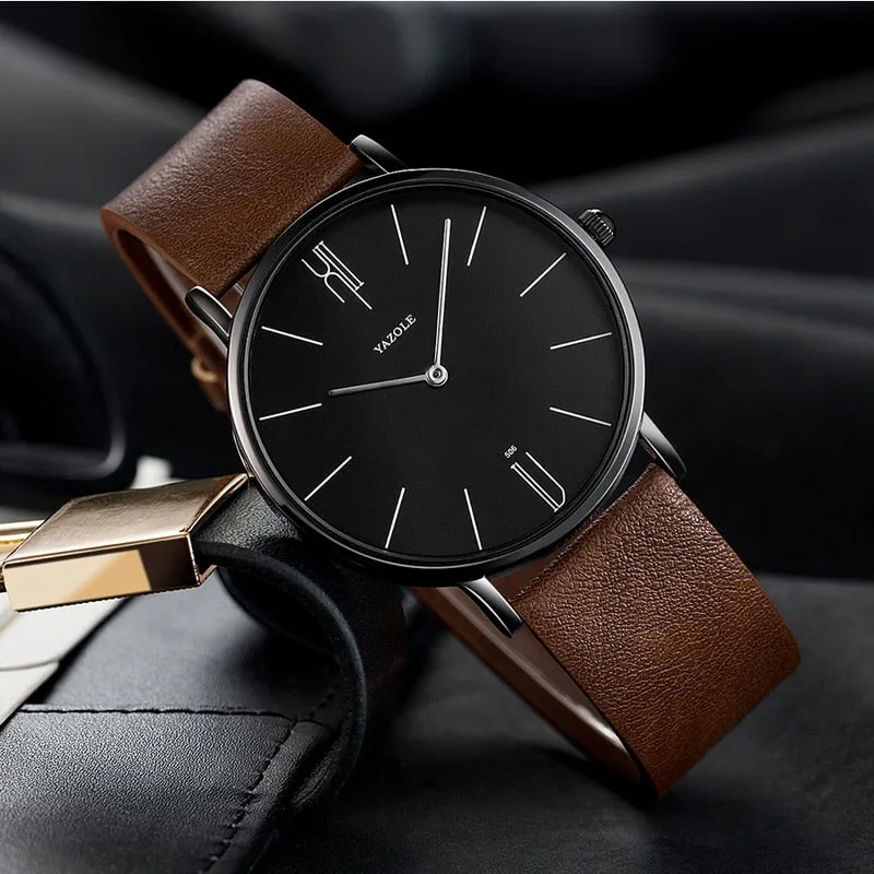 Men Waterproof Ultra Thin Quartz Watch For Men Fashion Simple Black Men Watch