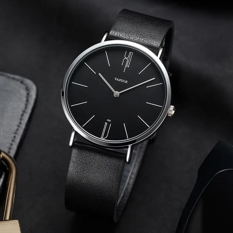 Men Waterproof Ultra Thin Quartz Watch For Men Fashion Simple Black Men Watch