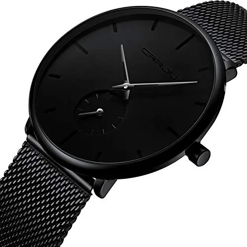 Mens Watches Ultra-Thin Minimalist Waterproof-Fashion Wrist Watch for Men Unisex Dress with Stainless Steel Mesh Band-Black Hands