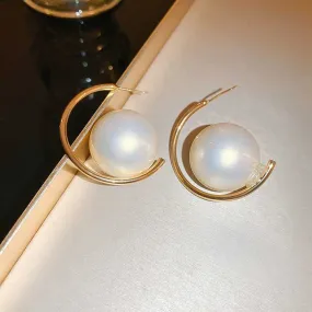 Modern Hoop Pearl Earrings