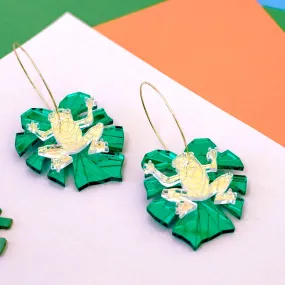 Monstera Frog  Geo Hoop Earrings by Little Geraldine