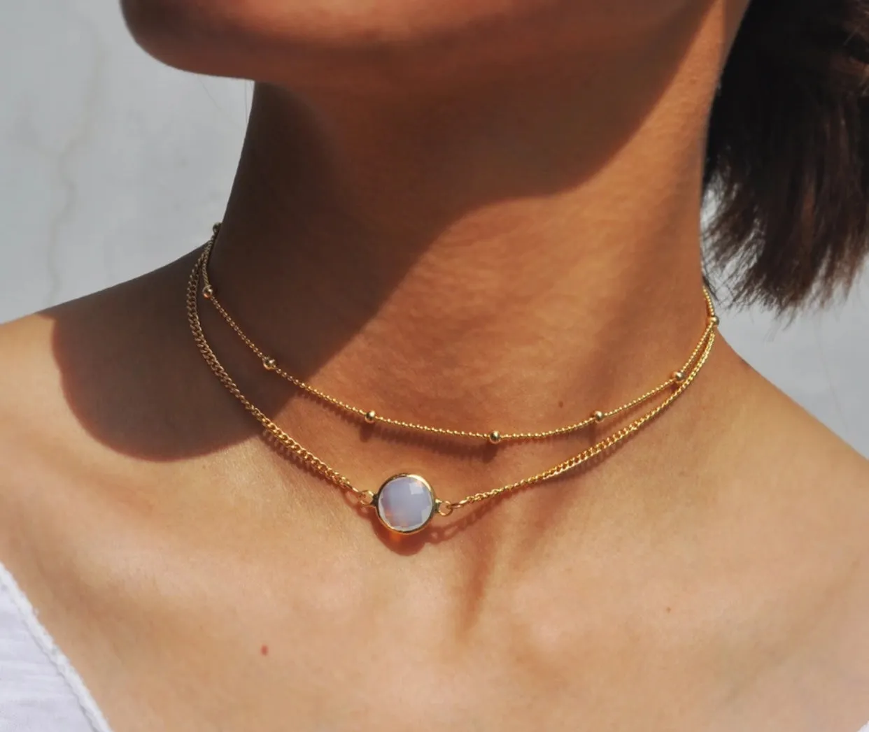 Necklace - Opal Stone Layered Choker