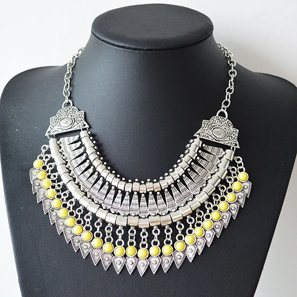 New Bohemian Fringe Tassel Collar Statement Necklace Vintage Boho Gypsy Silver Festival Turkish Ethnic Chunky Pendants Necklace