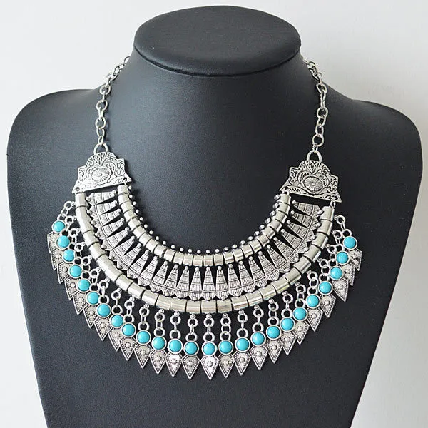 New Bohemian Fringe Tassel Collar Statement Necklace Vintage Boho Gypsy Silver Festival Turkish Ethnic Chunky Pendants Necklace