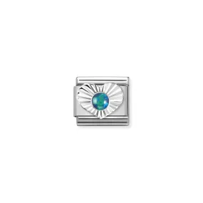 Nomination Composable Link Heart, Etched, Green Opal Stone, Silver