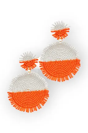 Orange & White Color Block Gameday Round Beaded Earrings