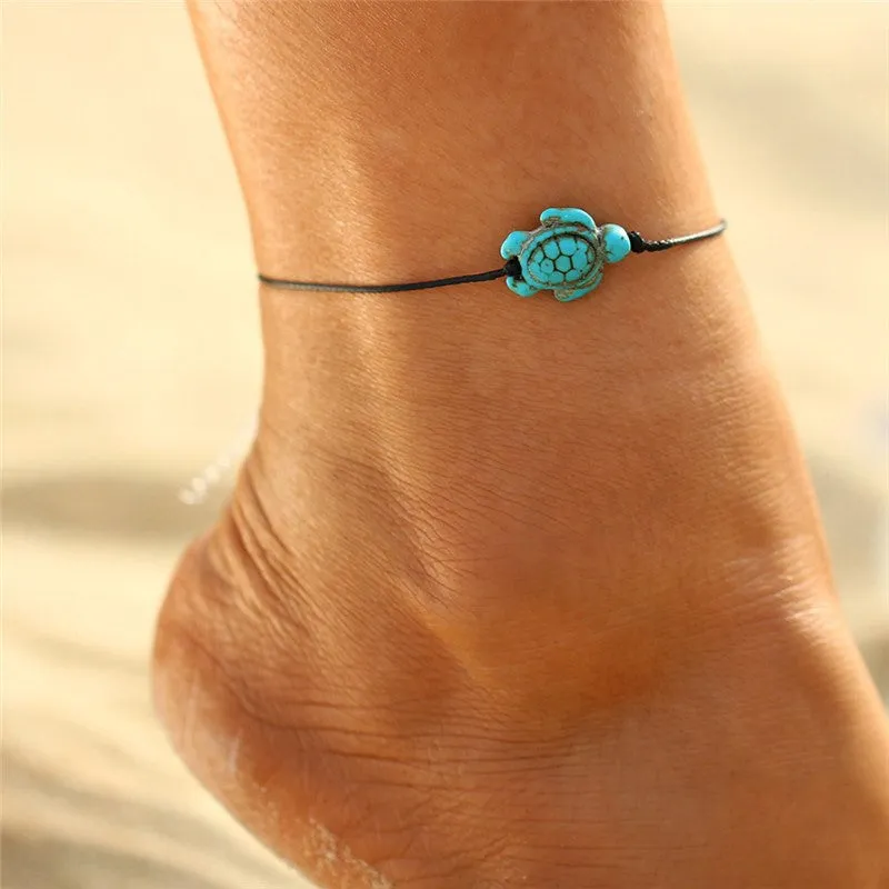 Organic Cotton Hand Made Turquoise Turtle Friends Anklet