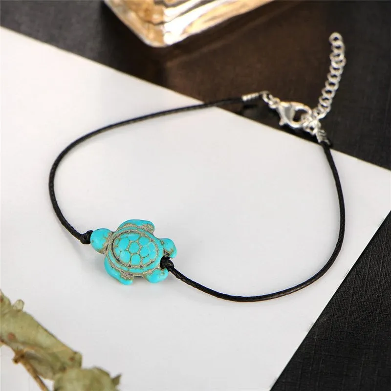 Organic Cotton Hand Made Turquoise Turtle Friends Anklet