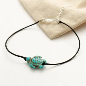 Organic Cotton Hand Made Turquoise Turtle Friends Anklet