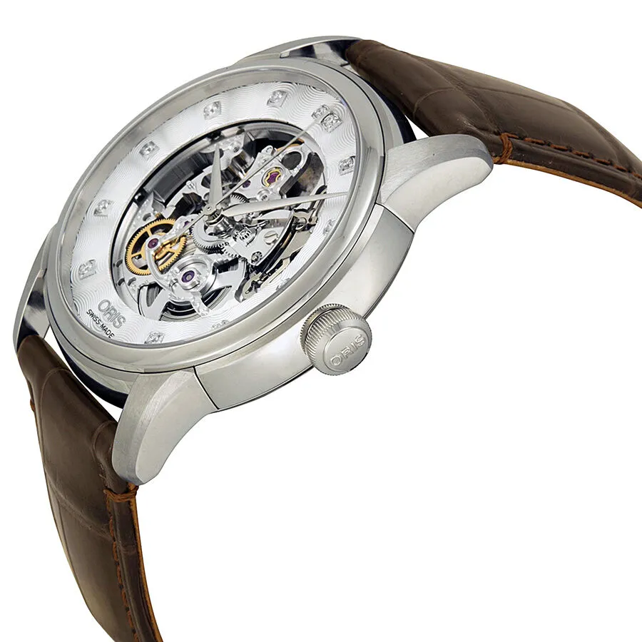 Oris Artelier Skeleton Dial Black Leather Diamond Men's Watch 01 734 7670 4019-07 5 21 70FC 01 734 7670 4019-07 1 21 73FC
