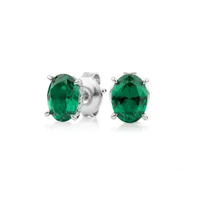 Oval and Round Brilliant stud earrings with emerald and diamond simulants in sterling silver