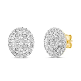 Oval Shaped Stud Earrings with 0.40ct of Diamonds in 9ct Yellow Gold
