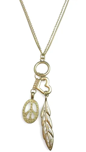 Peace Love Heart Feather Charm Necklace