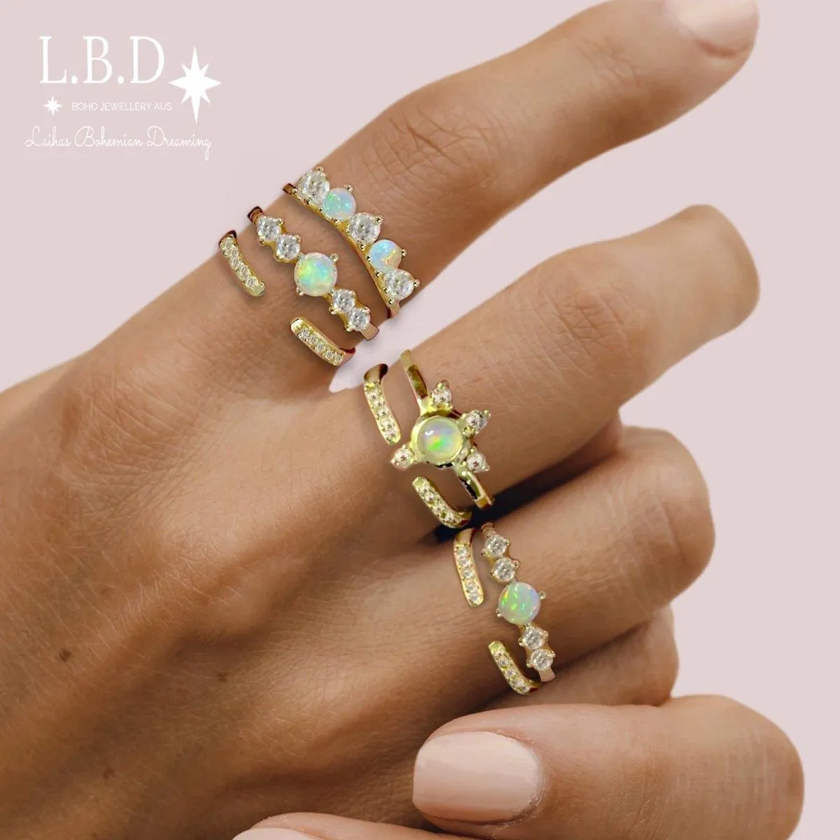 Petite Sparkle Genuine Opal and Topaz Gold Ring