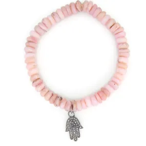 Protect Love | Hamsa Bracelet | Pave Diamond | Pink Opal  | Tranquility Protection