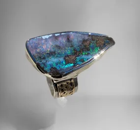 Qld Boulder Opal Ring set with 14k Gold filled filigree & Sterling Silver