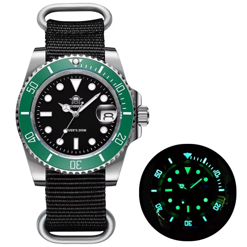 Quartz Watch Luxury Brand Men Watches Waterproof Business 41Mm Watch C3 Luminous Stainless Steel Black Diver Watch