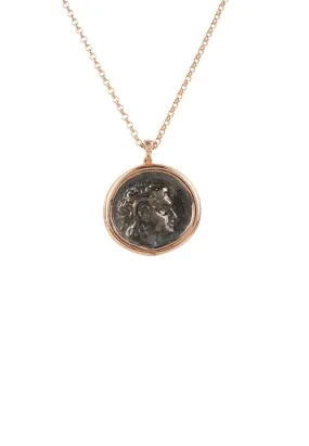 Roman Coin Oxidised Pendant Necklace Rose Gold