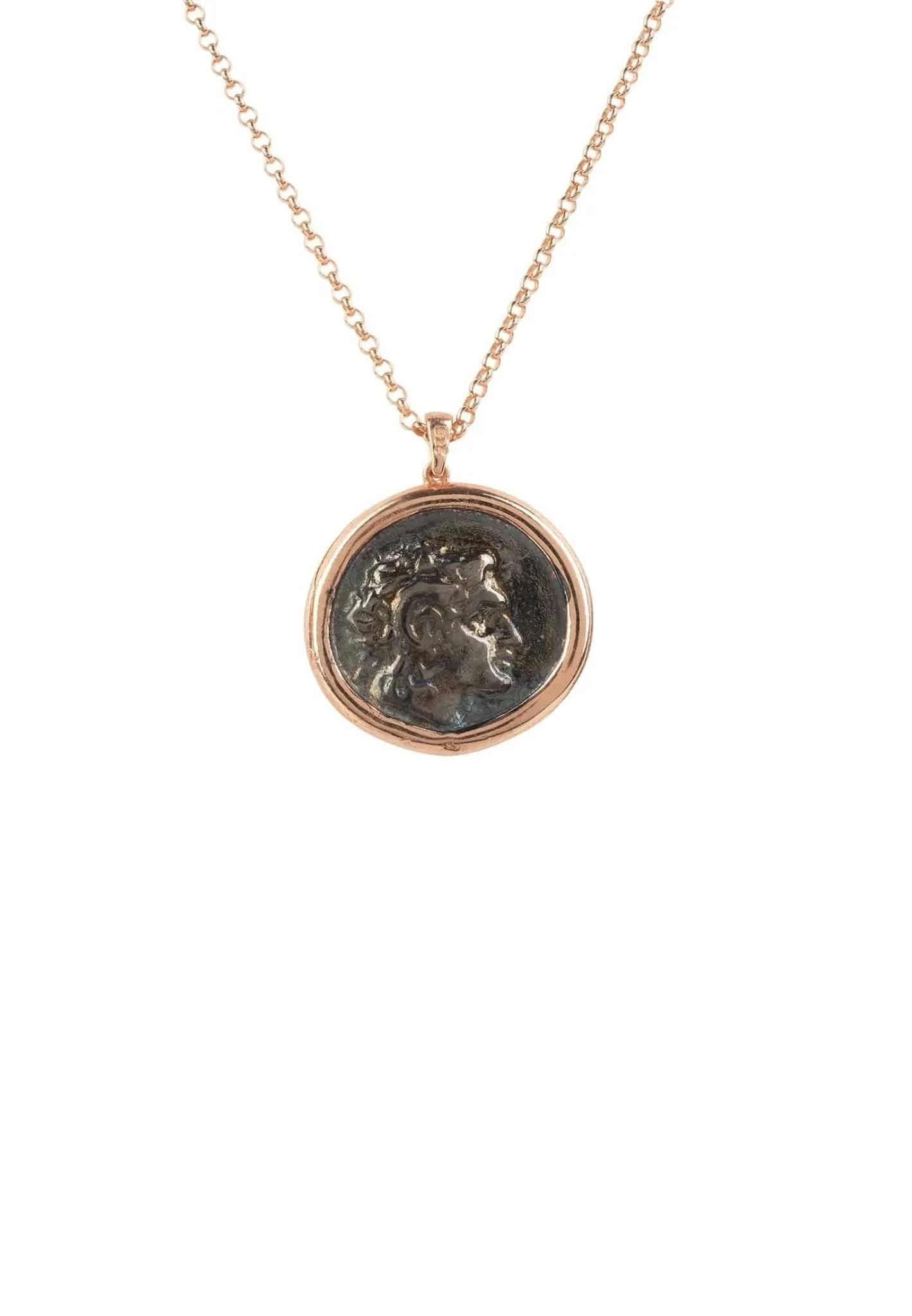 Roman Coin Oxidised Pendant Necklace Rose Gold