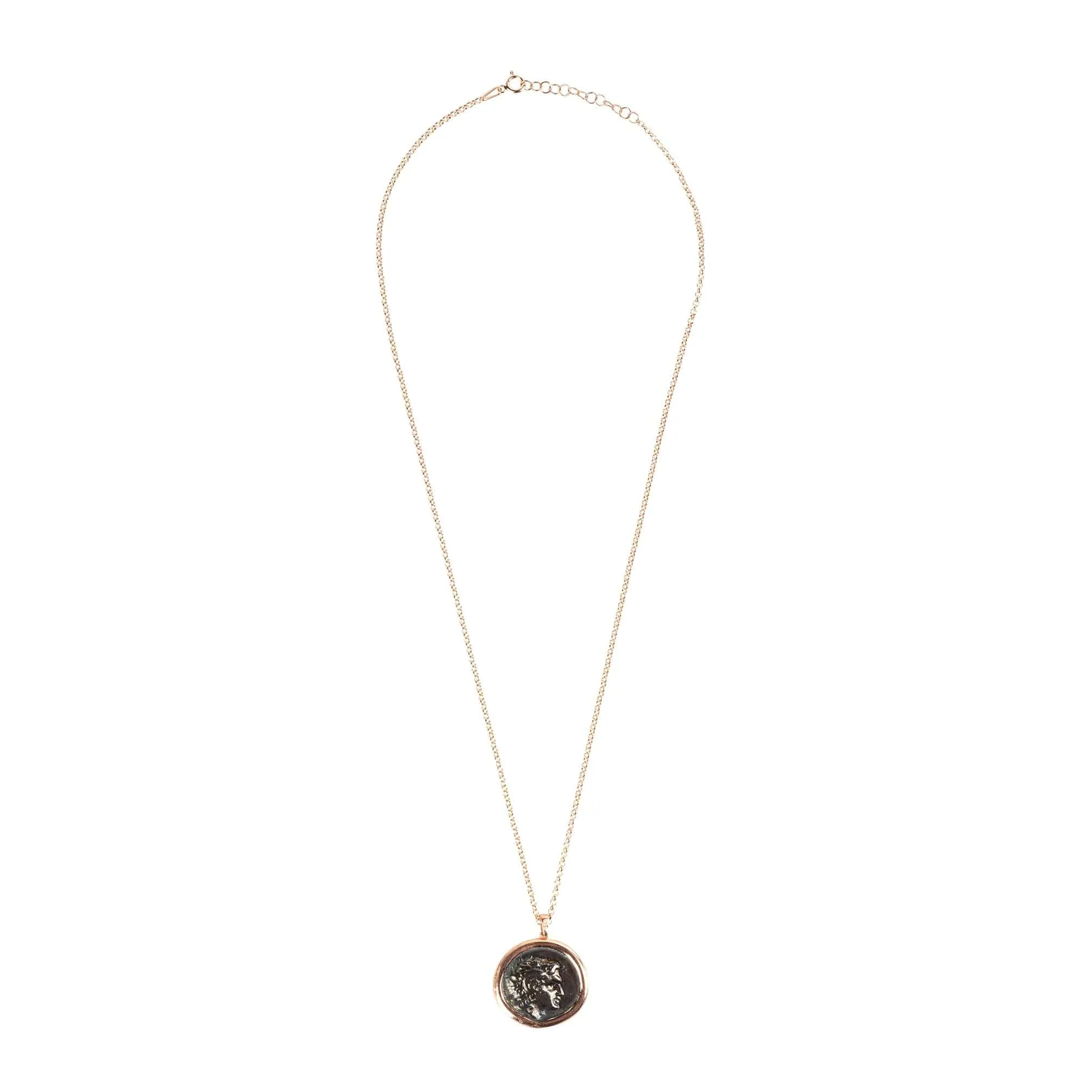Roman Coin Oxidised Pendant Necklace Rose Gold