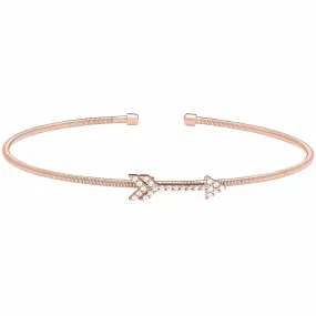 Rose Gold Finish Sterling Silver Cable Cuff Arrow Bracelet - LL7057B-RG