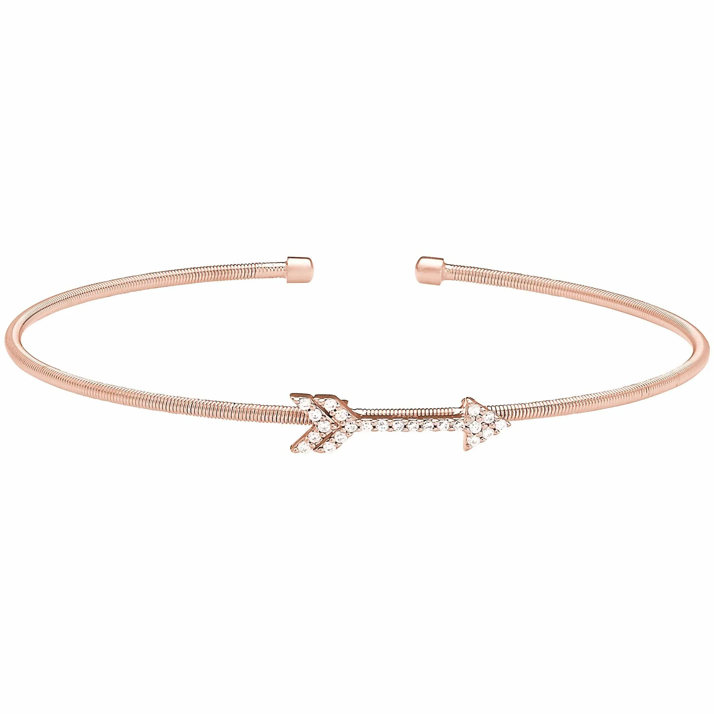 Rose Gold Finish Sterling Silver Cable Cuff Arrow Bracelet - LL7057B-RG