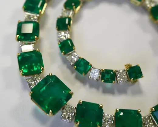 Rosemary 79.85 Carats Emerald Cut Emerald Gemstone Necklace in Platinum By Mike Nekta NYC