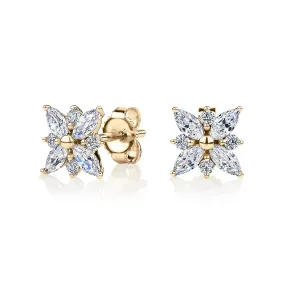 Round Brilliant and Marquise stud earrings with 0.84 carats* of diamond simulants in 10 carat yellow gold