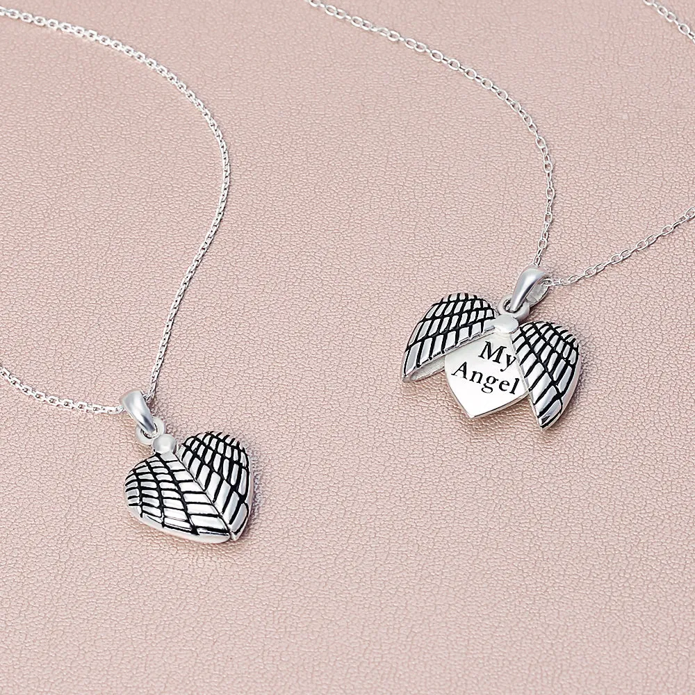 Saying MY ANGEL Heart Locket Necklace Pendant for Daughter in Sterling Silver