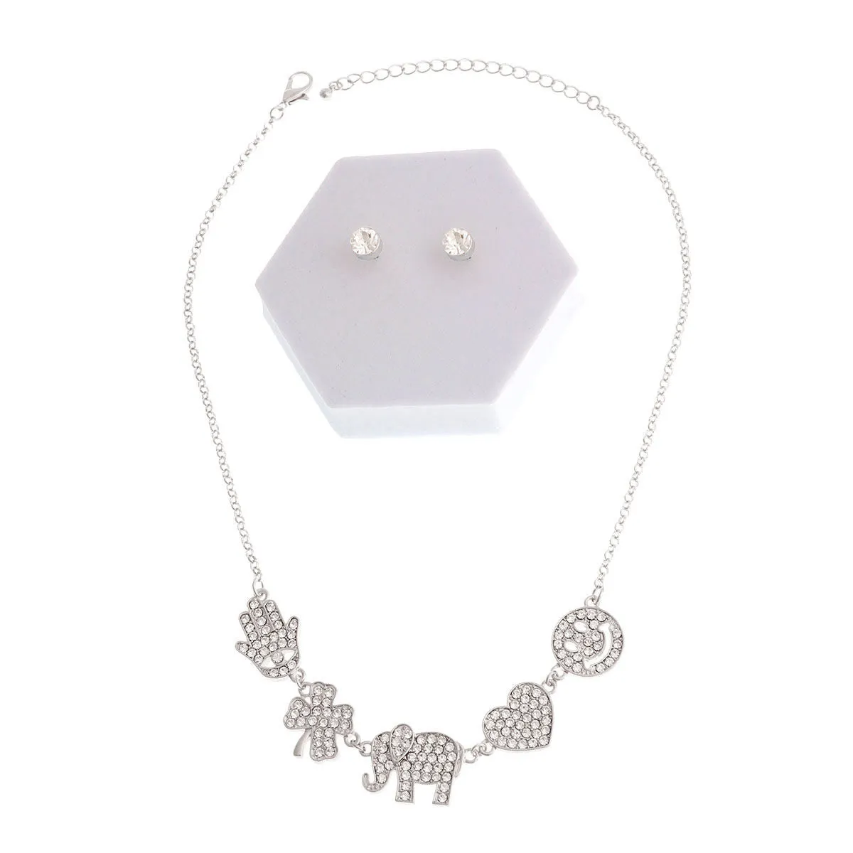 Silver Rhinestone Lucky Charm Set