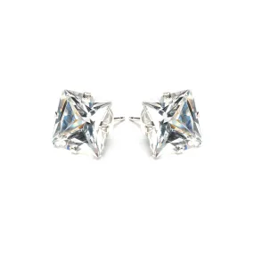 Silver Stud Earrings 10mm Square Crystal