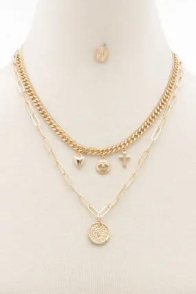 Sodajo Coin Charm Oval Link Layered Necklace