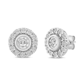 Solitaire Halo Stud Earrings with 1/5ct of Diamonds in Sterling Silver