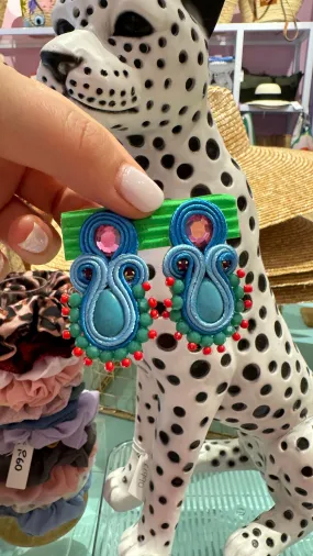 South American Earrings - Small - Coral and Blue
