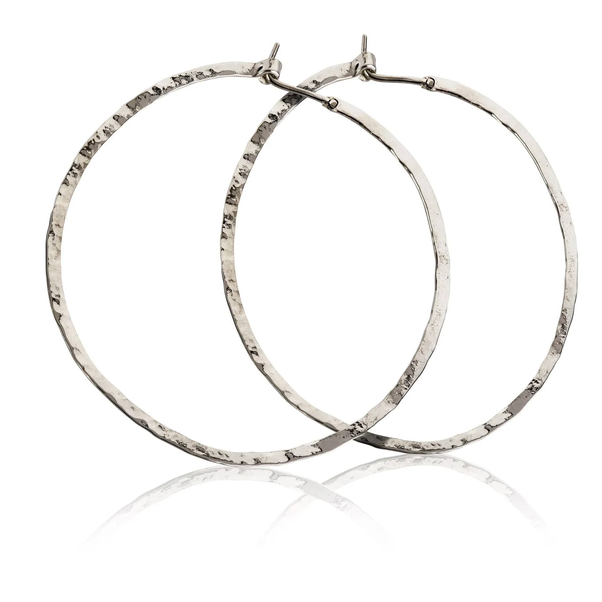 Sterling Silver Hammered Hoop Earrings 2.5 inch