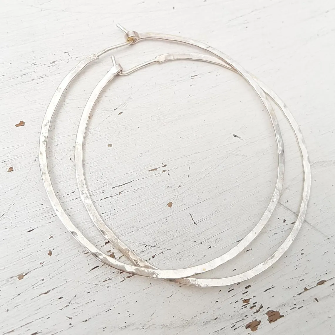 Sterling Silver Hammered Hoop Earrings 2.5 inch